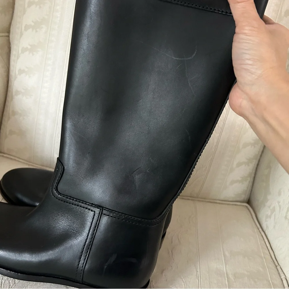 Tory Burch double T logo leather riding tall boots women size 7
